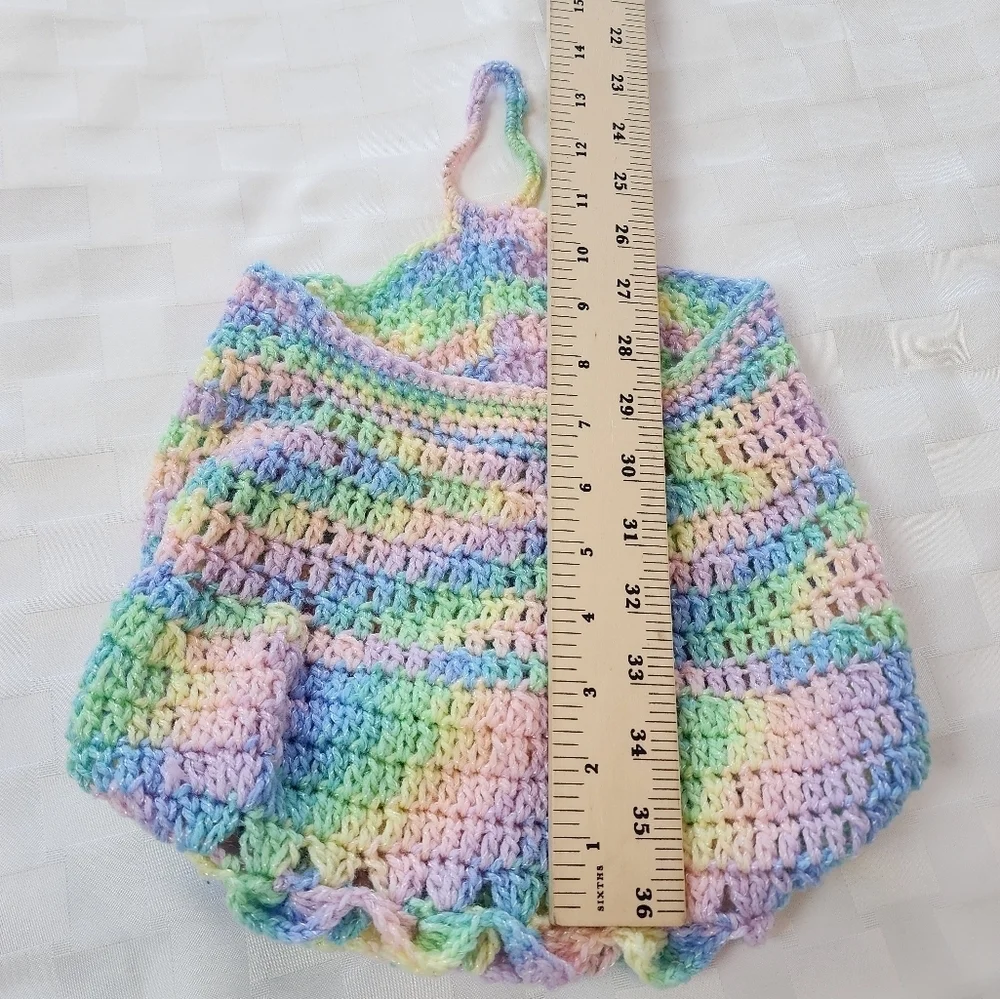 Hand Crochet Multi Color Hanging Basket With Hook New